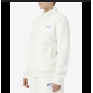 FILA Sport Full Zip‎ Fleece Jacket Womens Medium White Long Sleeve Mock Neck